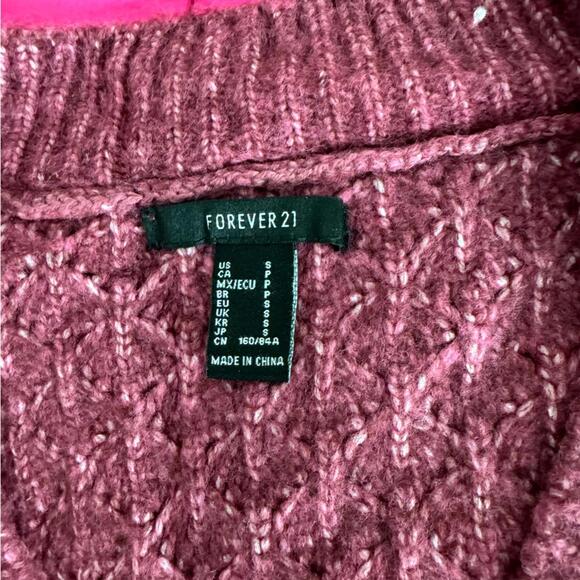 Forever 21 Berry Maroon Button Crop Cardigan- Size Small - Picture 7 of 7